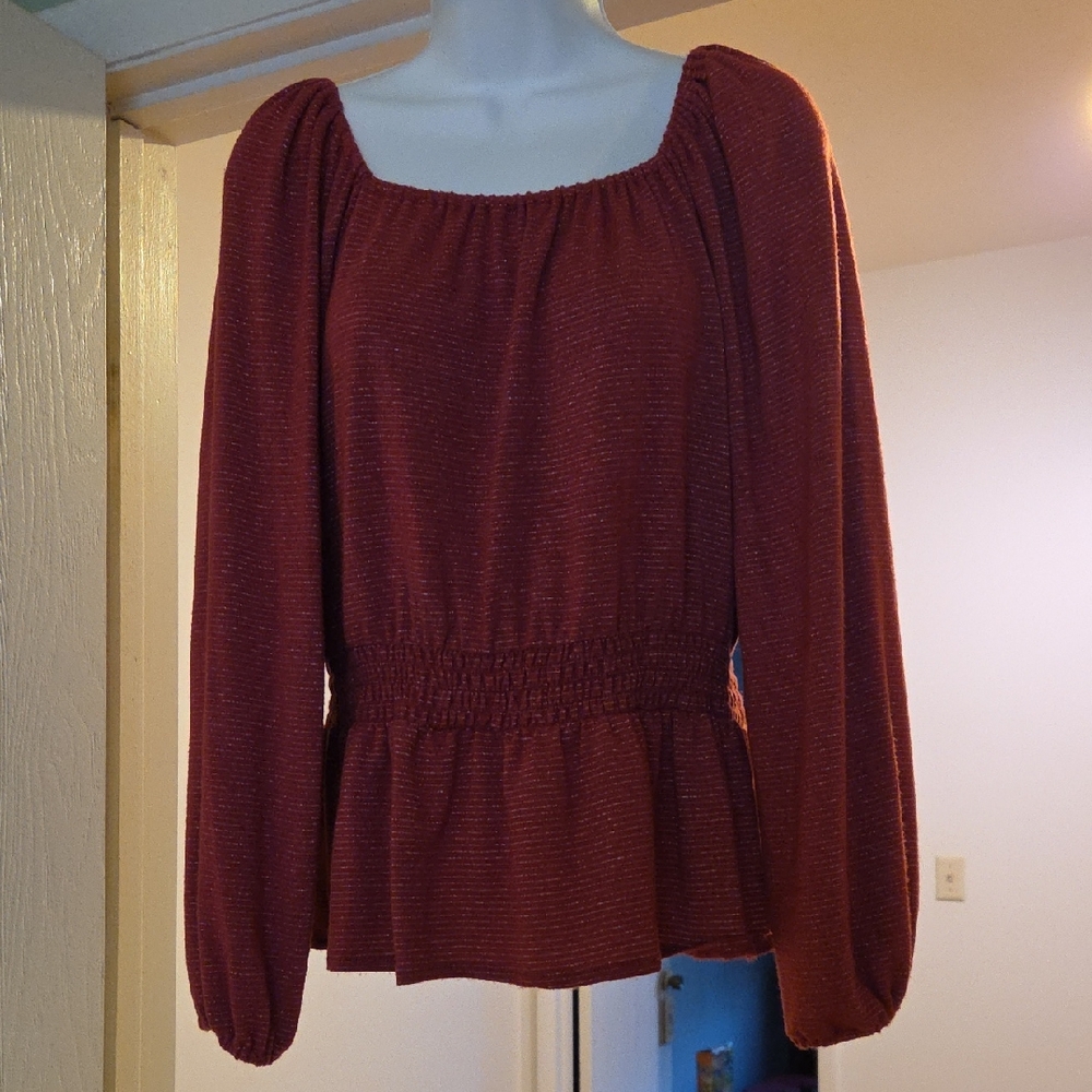 LC Lauren Conrad Burgundy Long Sleeve Blouse